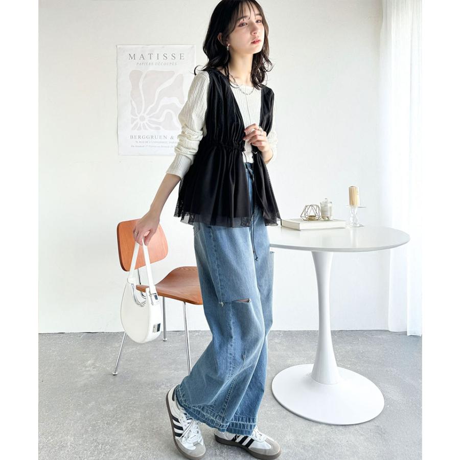 トップス ベスト レディース 異素材 メッシュ 切り替え ウエスト | classicalelf | 03