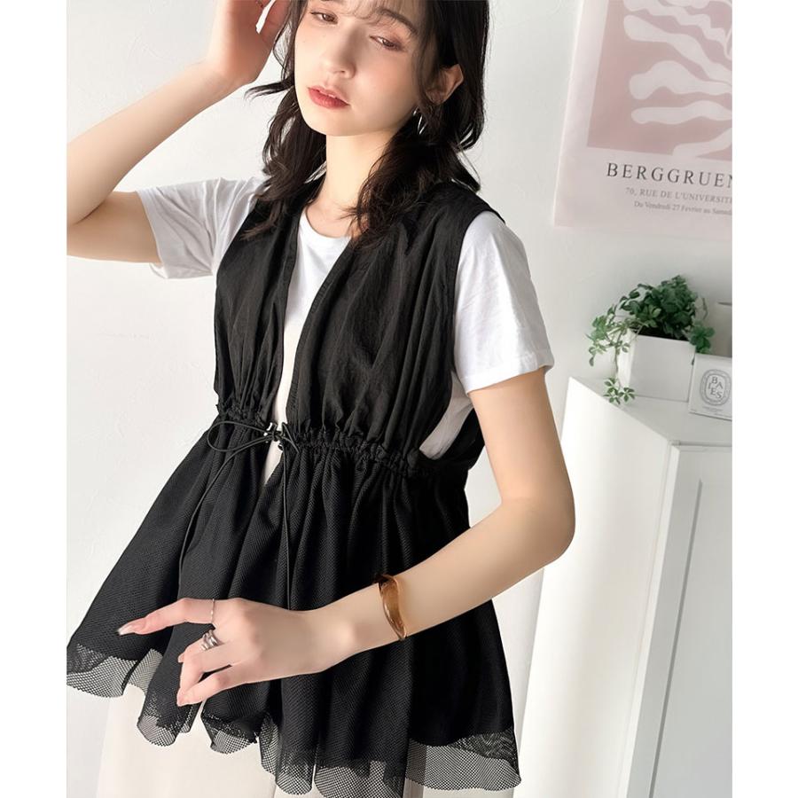 トップス ベスト レディース 異素材 メッシュ 切り替え ウエスト | classicalelf | 04