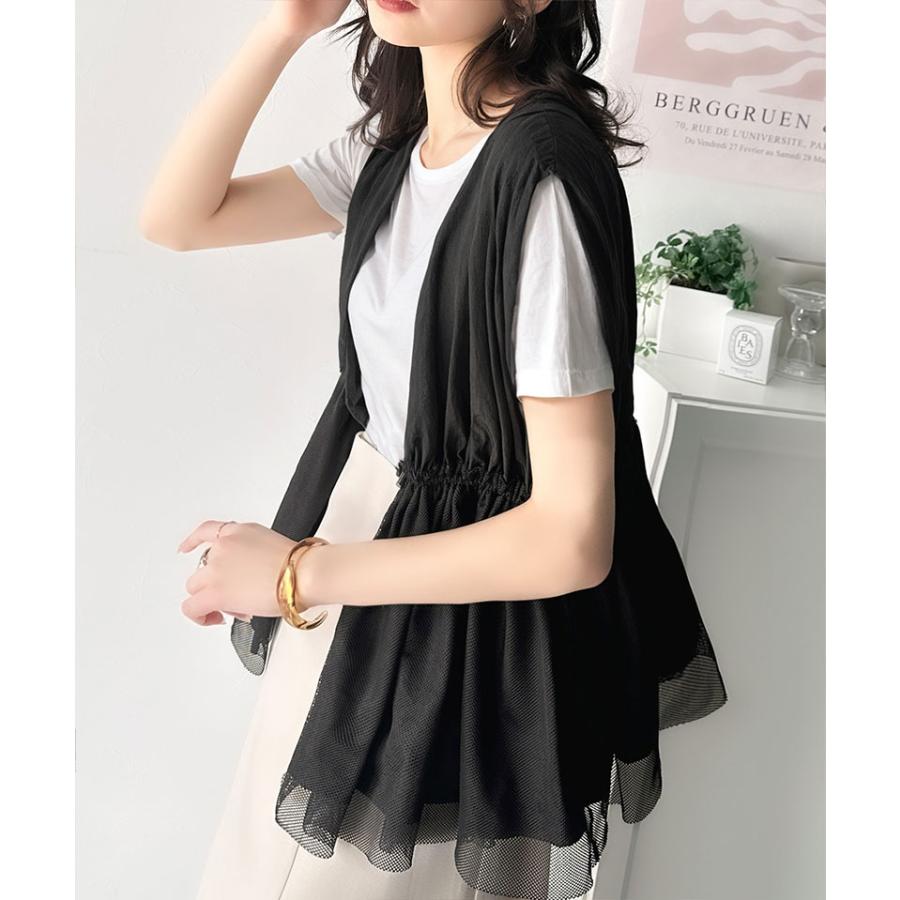 トップス ベスト レディース 異素材 メッシュ 切り替え ウエスト | classicalelf | 05