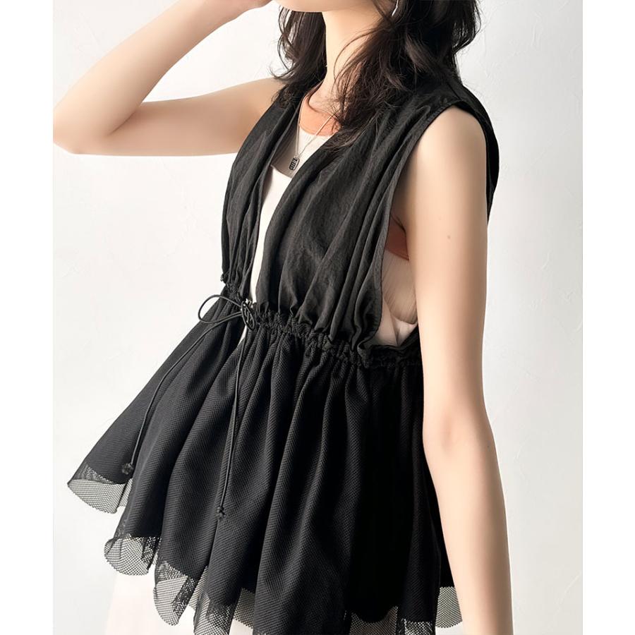 トップス ベスト レディース 異素材 メッシュ 切り替え ウエスト | classicalelf | 06