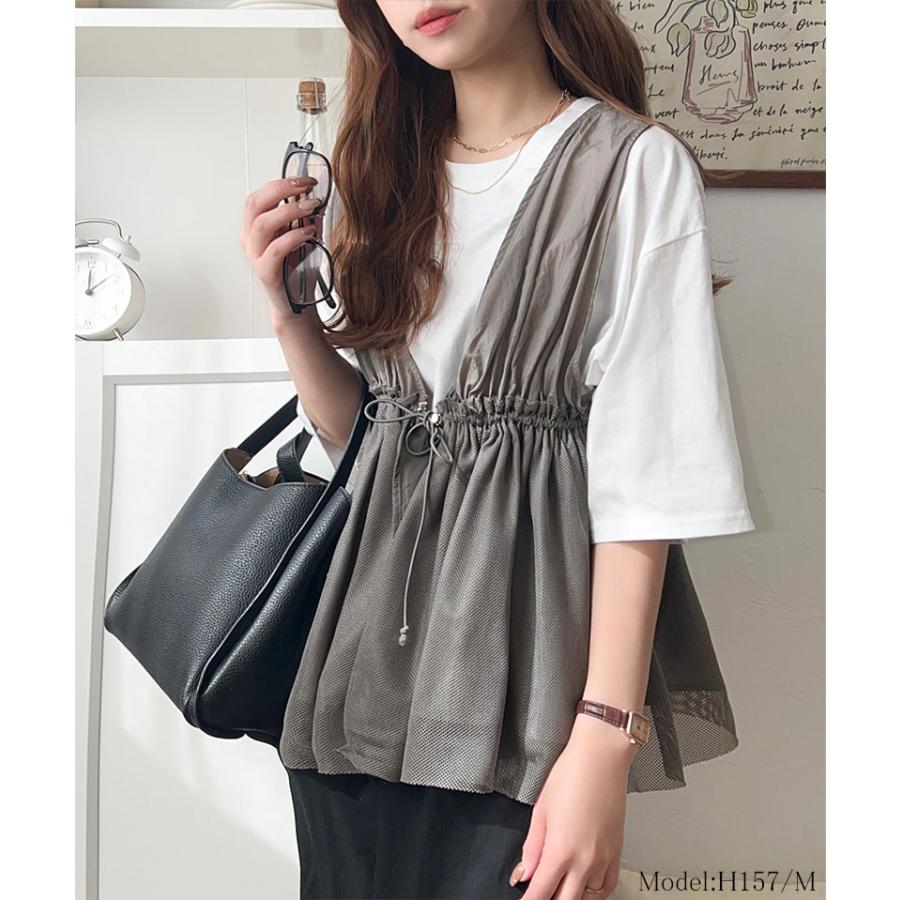 トップス ベスト レディース 異素材 メッシュ 切り替え ウエスト | classicalelf | 09