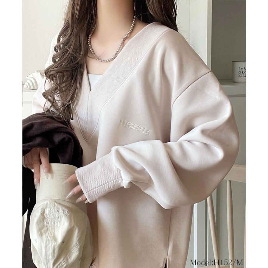 【 クラシカルエルフ classical elf 】スウェット レディース トップス 抜け感 深め V ネック 胸 刺繍 ダンボール ニットトップス 長袖 オーバーサイズ | classicalelf | 11