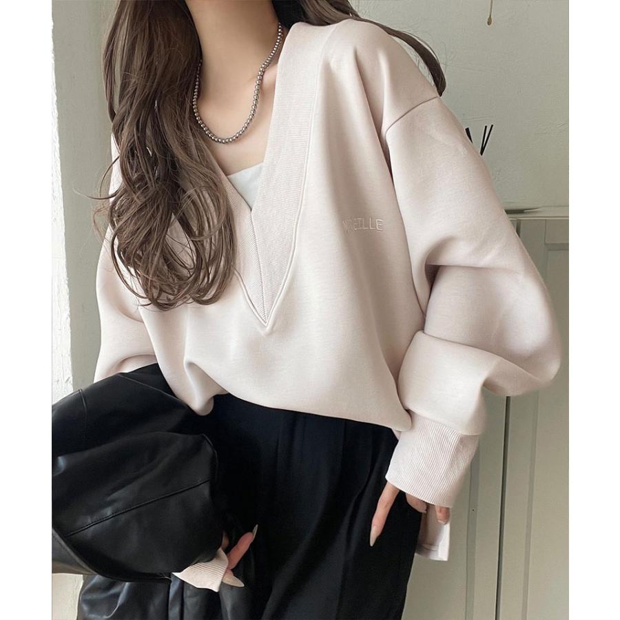 【 クラシカルエルフ classical elf 】スウェット レディース トップス 抜け感 深め V ネック 胸 刺繍 ダンボール ニットトップス 長袖 オーバーサイズ | classicalelf | 12