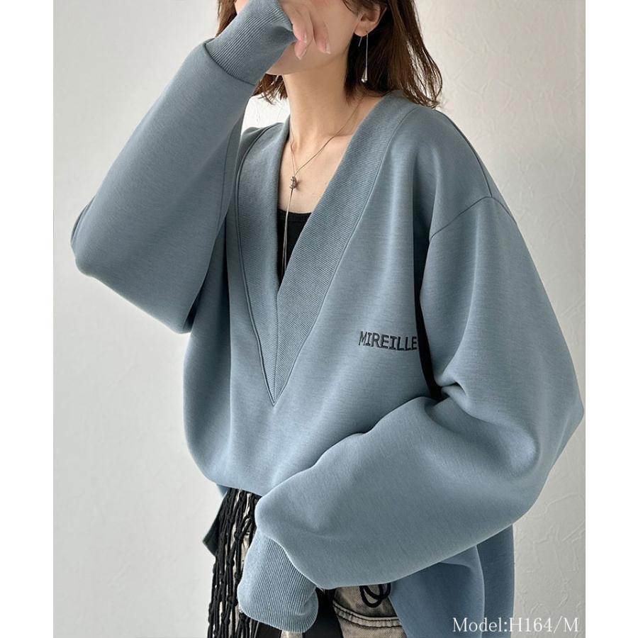 【 クラシカルエルフ classical elf 】スウェット レディース トップス 抜け感 深め V ネック 胸 刺繍 ダンボール ニットトップス 長袖 オーバーサイズ | classicalelf | 14
