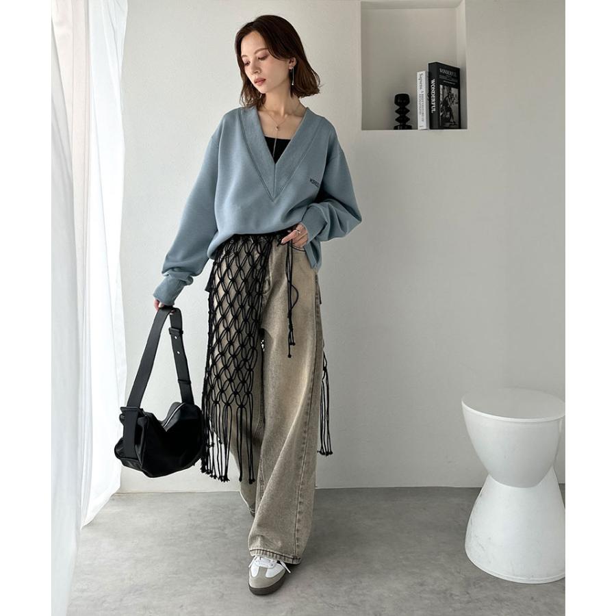 【 クラシカルエルフ classical elf 】スウェット レディース トップス 抜け感 深め V ネック 胸 刺繍 ダンボール ニットトップス 長袖 オーバーサイズ | classicalelf | 15