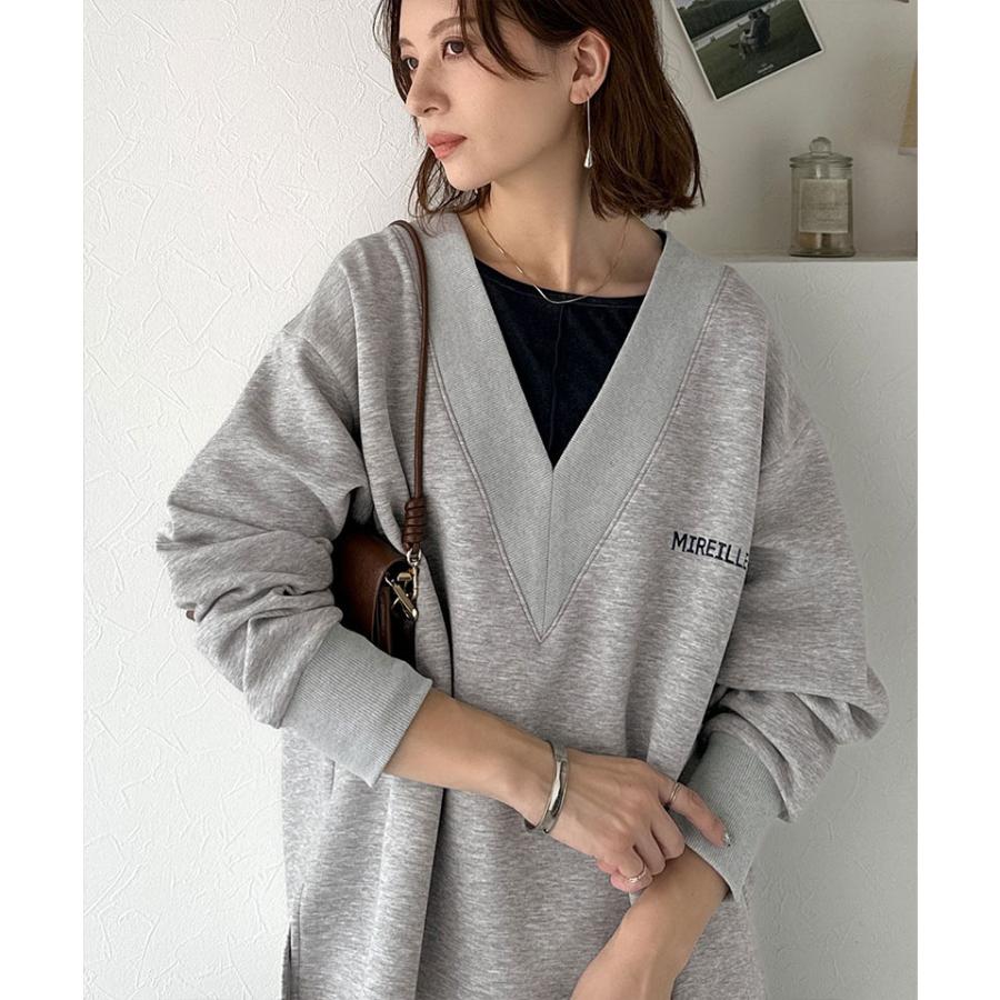 【 クラシカルエルフ classical elf 】スウェット レディース トップス 抜け感 深め V ネック 胸 刺繍 ダンボール ニットトップス 長袖 オーバーサイズ | classicalelf | 03