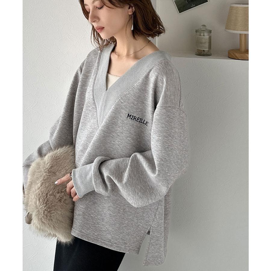 【 クラシカルエルフ classical elf 】スウェット レディース トップス 抜け感 深め V ネック 胸 刺繍 ダンボール ニットトップス 長袖 オーバーサイズ | classicalelf | 04