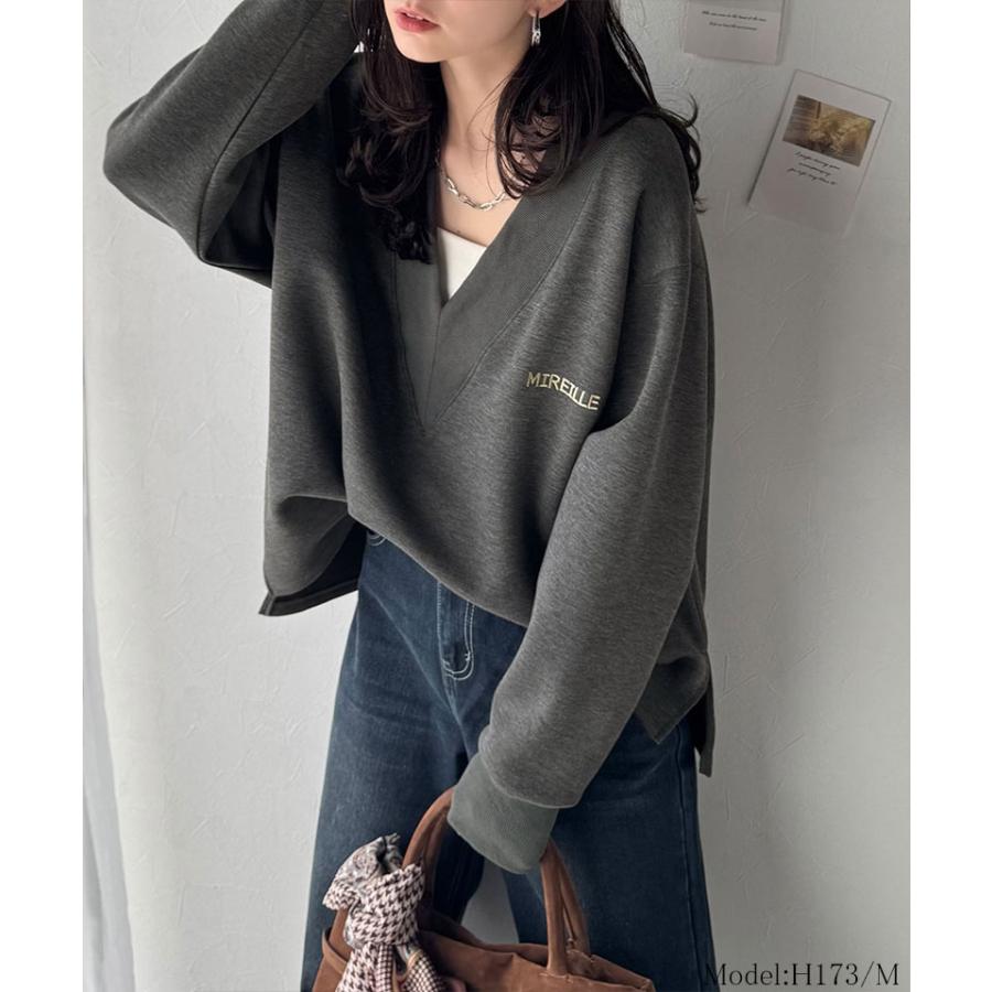 【 クラシカルエルフ classical elf 】スウェット レディース トップス 抜け感 深め V ネック 胸 刺繍 ダンボール ニットトップス 長袖 オーバーサイズ | classicalelf | 05