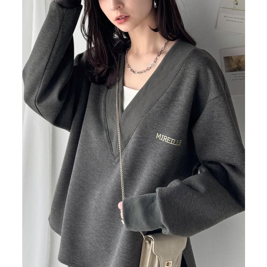 【 クラシカルエルフ classical elf 】スウェット レディース トップス 抜け感 深め V ネック 胸 刺繍 ダンボール ニットトップス 長袖 オーバーサイズ | classicalelf | 06