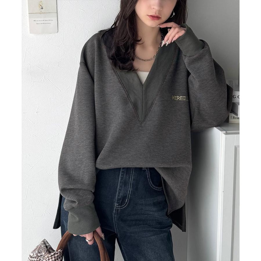 【 クラシカルエルフ classical elf 】スウェット レディース トップス 抜け感 深め V ネック 胸 刺繍 ダンボール ニットトップス 長袖 オーバーサイズ | classicalelf | 07