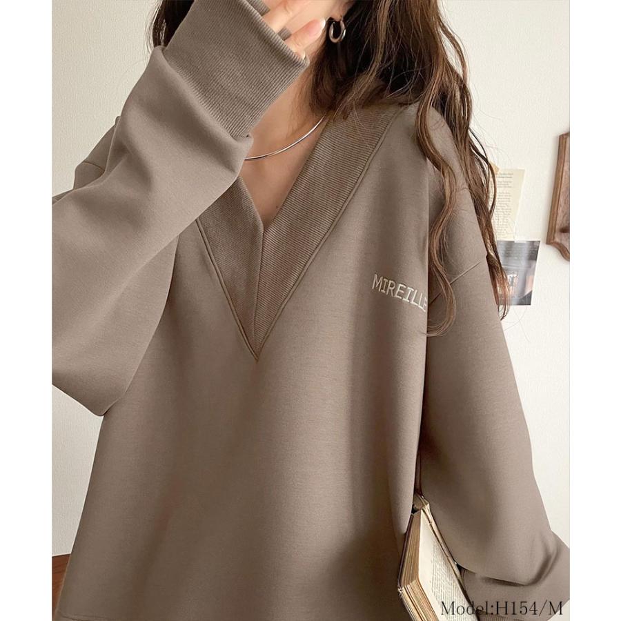 【 クラシカルエルフ classical elf 】スウェット レディース トップス 抜け感 深め V ネック 胸 刺繍 ダンボール ニットトップス 長袖 オーバーサイズ | classicalelf | 08