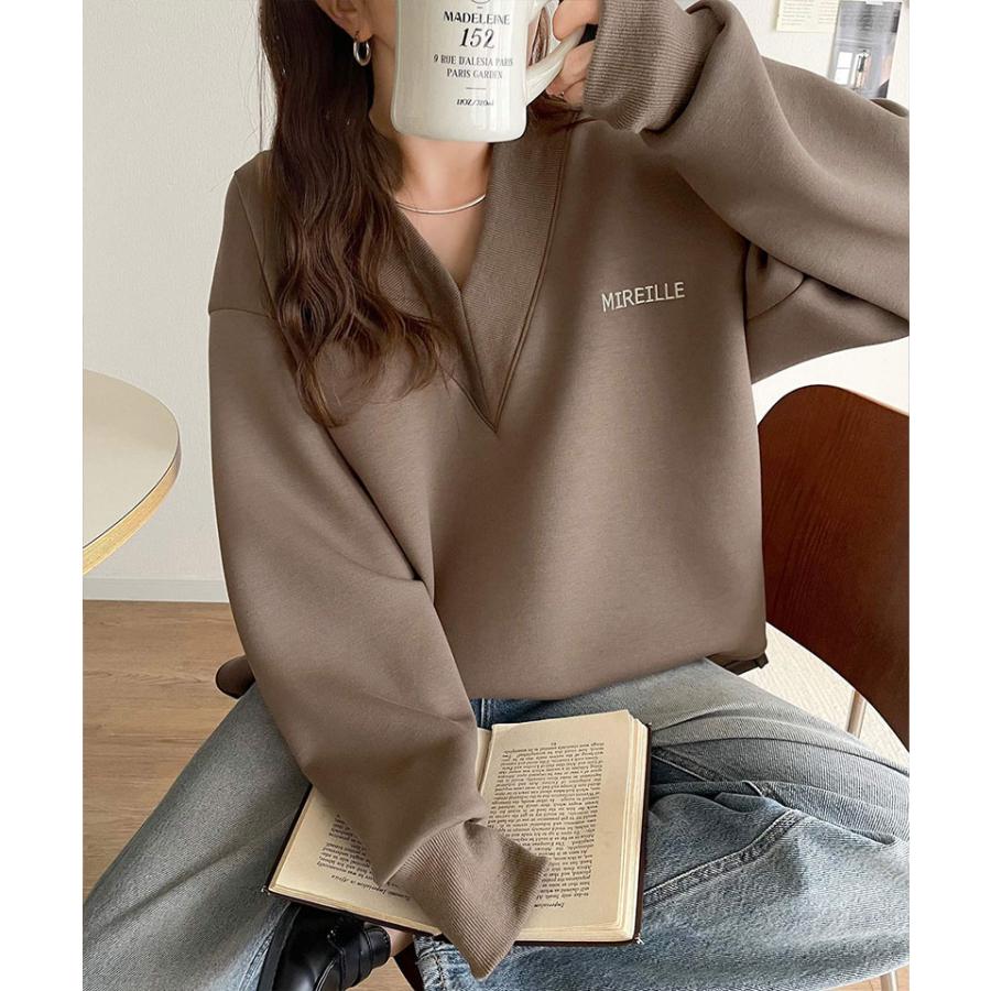 【 クラシカルエルフ classical elf 】スウェット レディース トップス 抜け感 深め V ネック 胸 刺繍 ダンボール ニットトップス 長袖 オーバーサイズ | classicalelf | 09