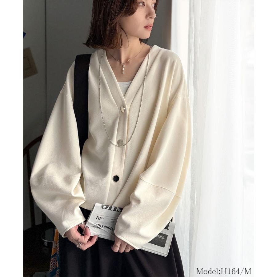 【 クラシカルエルフ classical elf 】カーディガン レディース 秋 トップス ランタンスリーブ ゴールド ボタン V ネック カーデ 羽織り オーバーサイ | classicalelf | 02