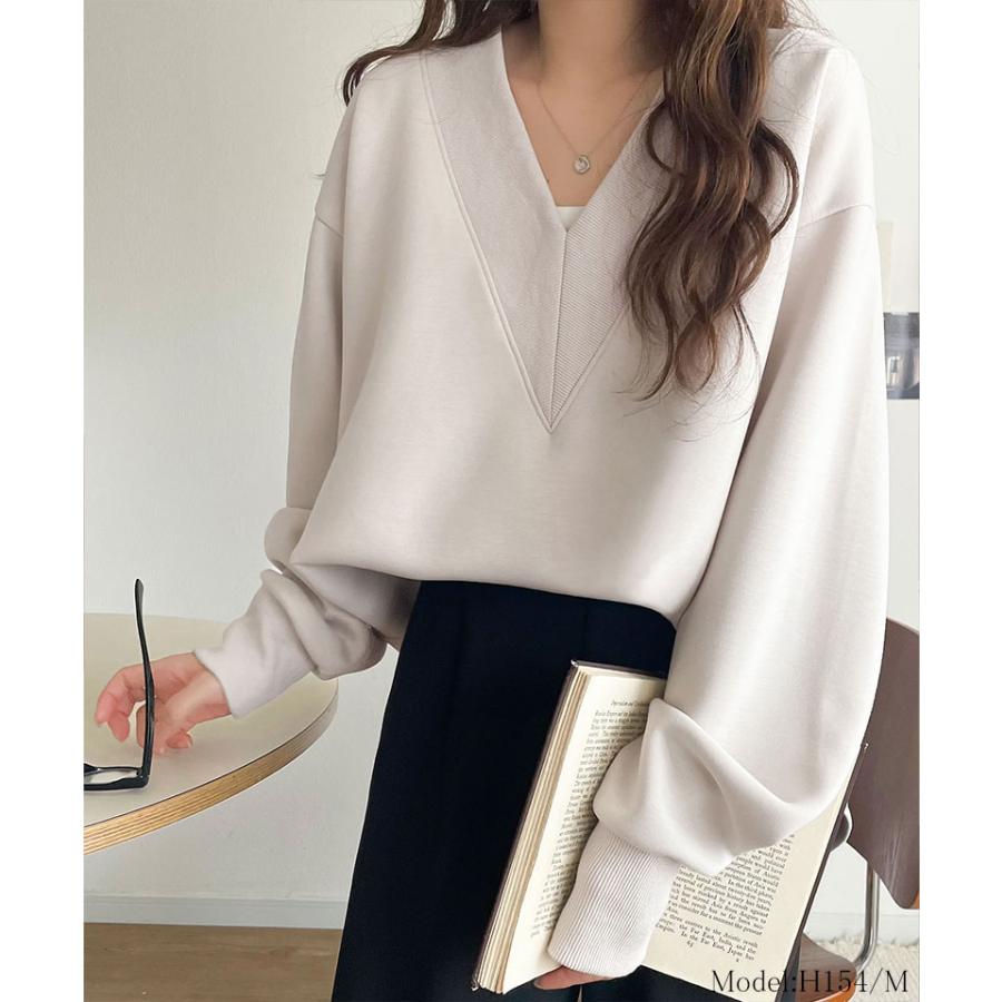 【 クラシカルエルフ classical elf 】スウェット レディース トップス リブ 切替 V ネック ダンボール カットソー 長袖 オーバーサイズ 大きいサイズ | classicalelf | 11