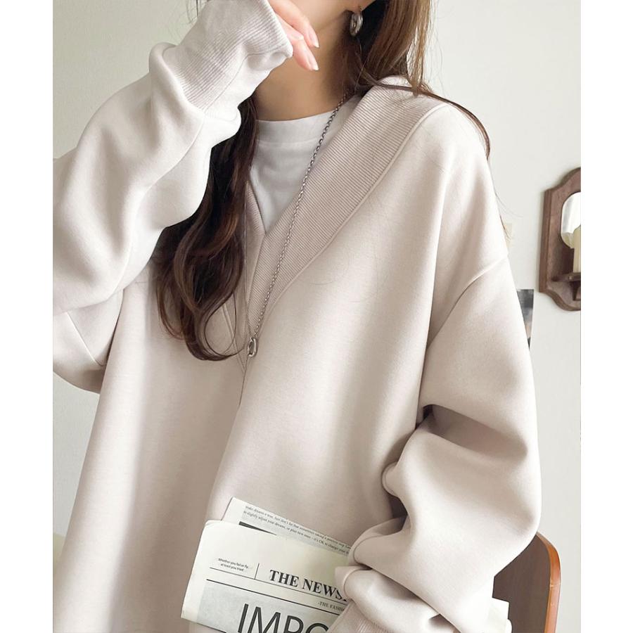 【 クラシカルエルフ classical elf 】スウェット レディース トップス リブ 切替 V ネック ダンボール カットソー 長袖 オーバーサイズ 大きいサイズ | classicalelf | 13