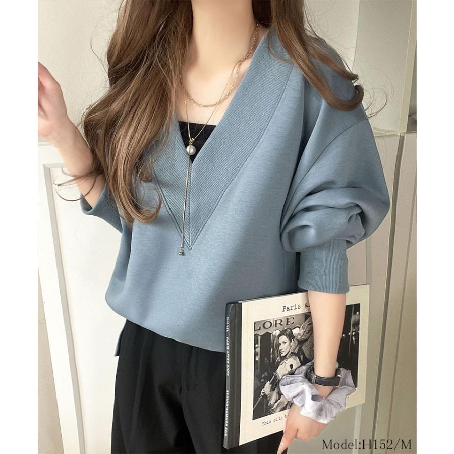 【 クラシカルエルフ classical elf 】スウェット レディース トップス リブ 切替 V ネック ダンボール カットソー 長袖 オーバーサイズ 大きいサイズ | classicalelf | 14