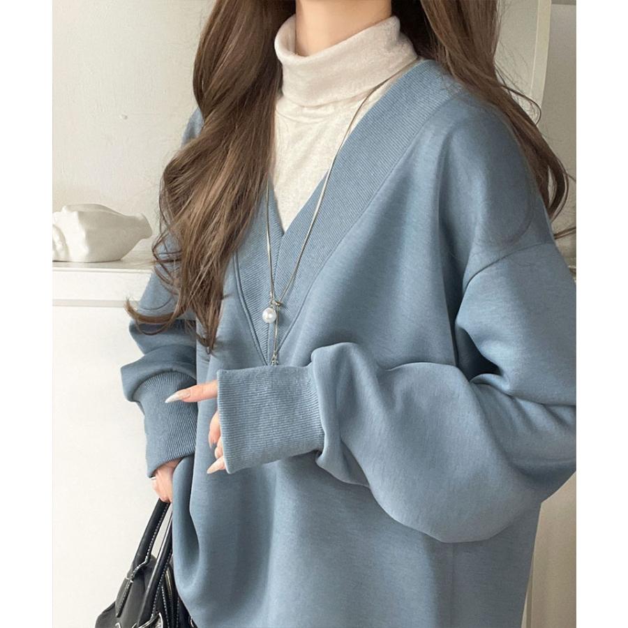 【 クラシカルエルフ classical elf 】スウェット レディース トップス リブ 切替 V ネック ダンボール カットソー 長袖 オーバーサイズ 大きいサイズ | classicalelf | 15