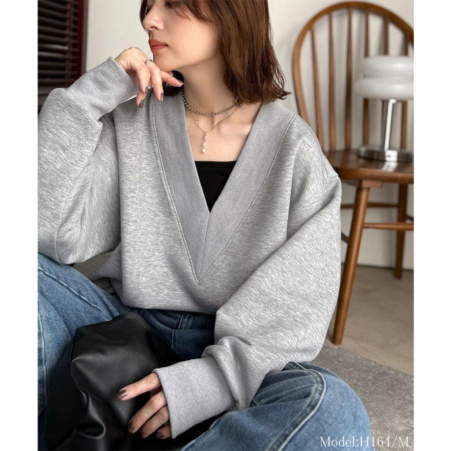 【 クラシカルエルフ classical elf 】スウェット レディース トップス リブ 切替 V ネック ダンボール カットソー 長袖 オーバーサイズ 大きいサイズ | classicalelf | 02