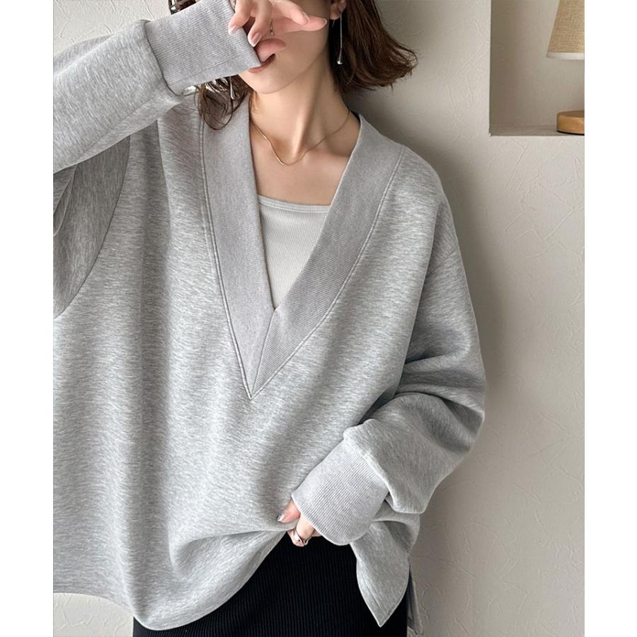 【 クラシカルエルフ classical elf 】スウェット レディース トップス リブ 切替 V ネック ダンボール カットソー 長袖 オーバーサイズ 大きいサイズ | classicalelf | 03