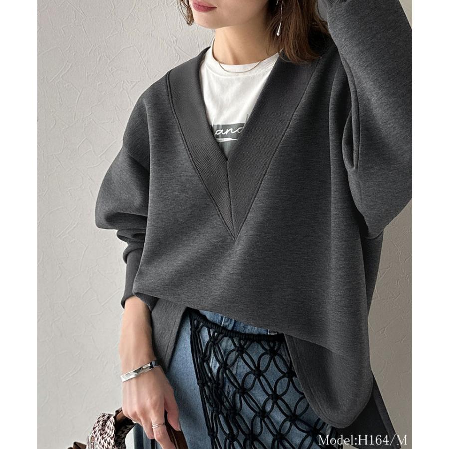 【 クラシカルエルフ classical elf 】スウェット レディース トップス リブ 切替 V ネック ダンボール カットソー 長袖 オーバーサイズ 大きいサイズ | classicalelf | 05