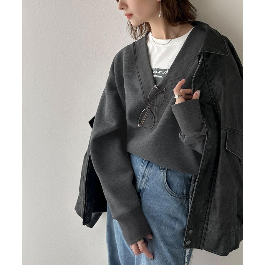 【 クラシカルエルフ classical elf 】スウェット レディース トップス リブ 切替 V ネック ダンボール カットソー 長袖 オーバーサイズ 大きいサイズ | classicalelf | 06