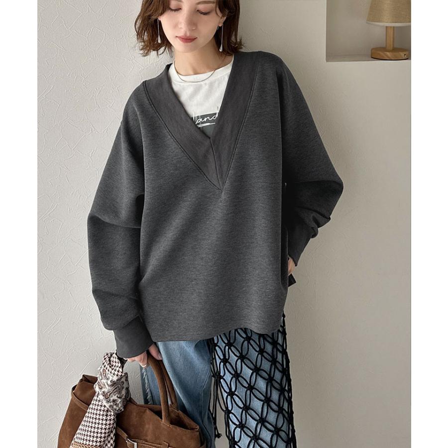 【 クラシカルエルフ classical elf 】スウェット レディース トップス リブ 切替 V ネック ダンボール カットソー 長袖 オーバーサイズ 大きいサイズ | classicalelf | 07