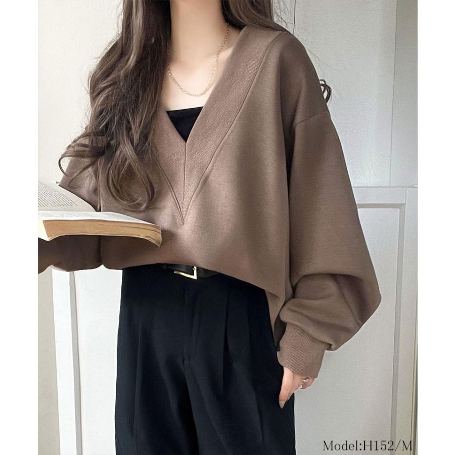 【 クラシカルエルフ classical elf 】スウェット レディース トップス リブ 切替 V ネック ダンボール カットソー 長袖 オーバーサイズ 大きいサイズ | classicalelf | 08