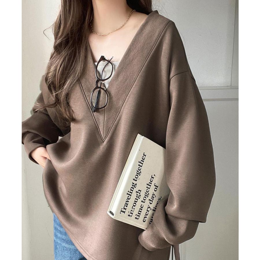 【 クラシカルエルフ classical elf 】スウェット レディース トップス リブ 切替 V ネック ダンボール カットソー 長袖 オーバーサイズ 大きいサイズ | classicalelf | 09