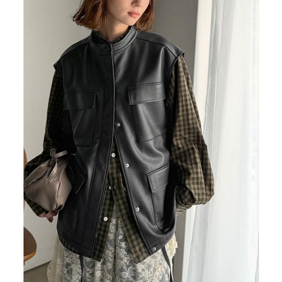 【 クラシカルエルフ classical elf 】ベスト レディース 秋冬 トップス 羽織るだけでモードな存在感 BIG ポケット レザー風 加工 スエード | classicalelf | 13