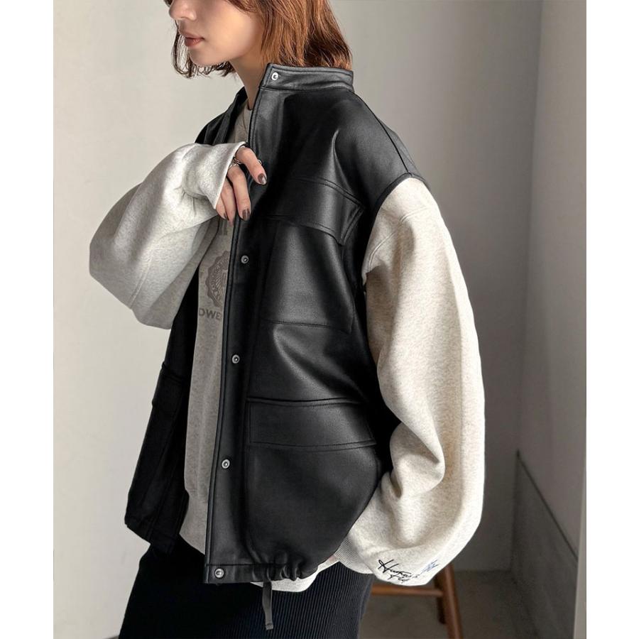 【 クラシカルエルフ classical elf 】ベスト レディース 秋冬 トップス 羽織るだけでモードな存在感 BIG ポケット レザー風 加工 スエード | classicalelf | 04