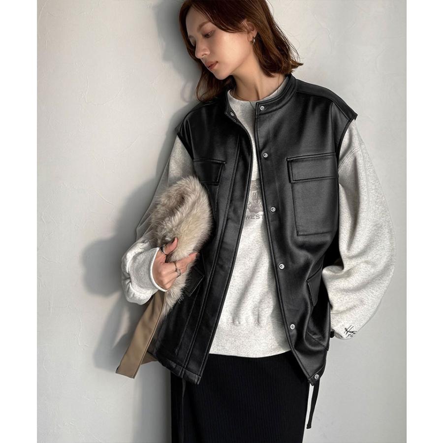 【 クラシカルエルフ classical elf 】ベスト レディース 秋冬 トップス 羽織るだけでモードな存在感 BIG ポケット レザー風 加工 スエード | classicalelf | 05