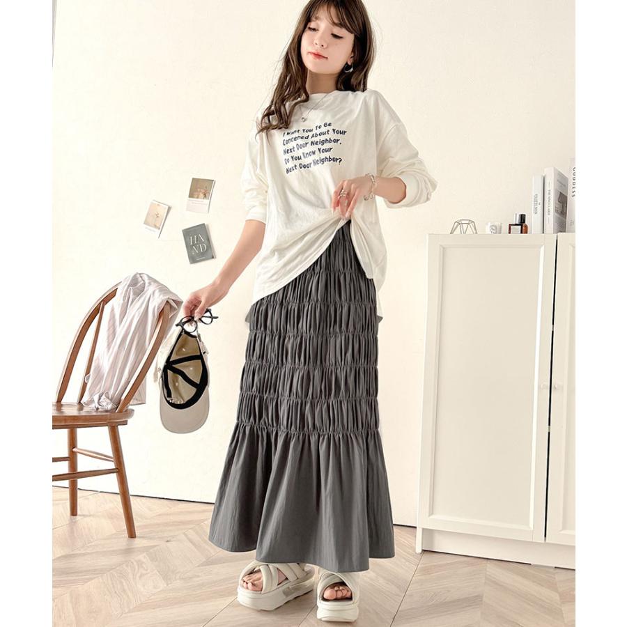 ボトムス スカート レディース マーメイド 風 たっぷり ギャザー シャーリング ナロー ロングスカート ウエスト ゴム 仕様 鷹見え 光沢感 | classicalelf | 10