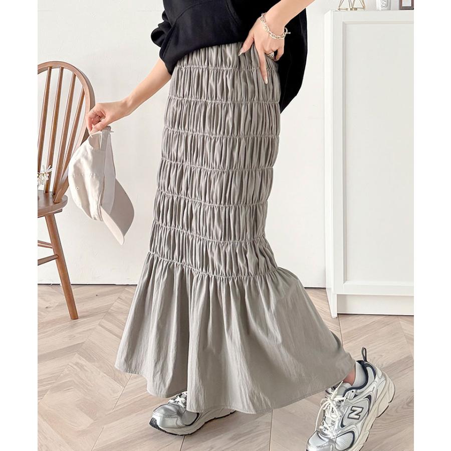 ボトムス スカート レディース マーメイド 風 たっぷり ギャザー シャーリング ナロー ロングスカート ウエスト ゴム 仕様 鷹見え 光沢感 | classicalelf | 12