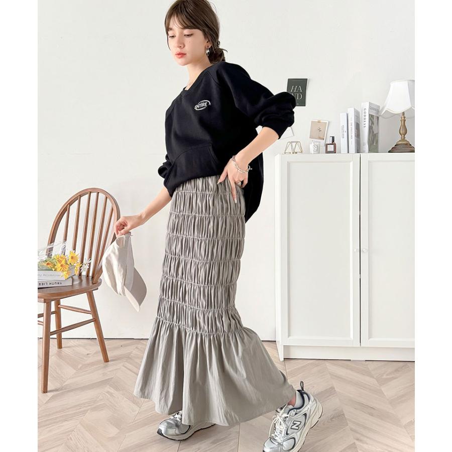 ボトムス スカート レディース マーメイド 風 たっぷり ギャザー シャーリング ナロー ロングスカート ウエスト ゴム 仕様 鷹見え 光沢感 | classicalelf | 14