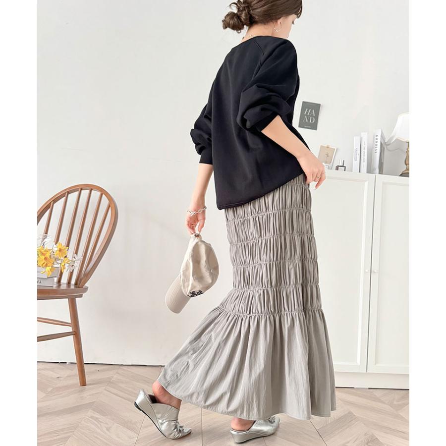 ボトムス スカート レディース マーメイド 風 たっぷり ギャザー シャーリング ナロー ロングスカート ウエスト ゴム 仕様 鷹見え 光沢感 | classicalelf | 15