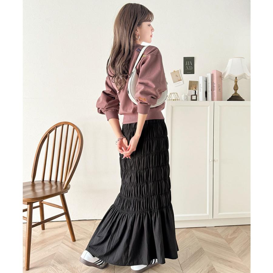 ボトムス スカート レディース マーメイド 風 たっぷり ギャザー シャーリング ナロー ロングスカート ウエスト ゴム 仕様 鷹見え 光沢感 | classicalelf | 05