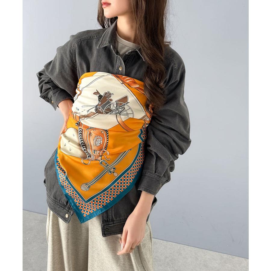 雑貨 スカーフ レディース 上品カワイイ 90cm × 90cm パネル 柄 シルク ライク 大判スカーフ マルチ ストール オールシーズン レイヤードコーデ | classicalelf | 15