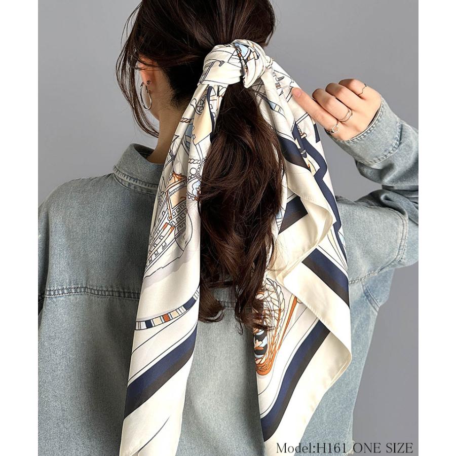 雑貨 スカーフ レディース 上品カワイイ 90cm × 90cm パネル 柄 シルク ライク 大判スカーフ マルチ ストール オールシーズン レイヤードコーデ | classicalelf | 02