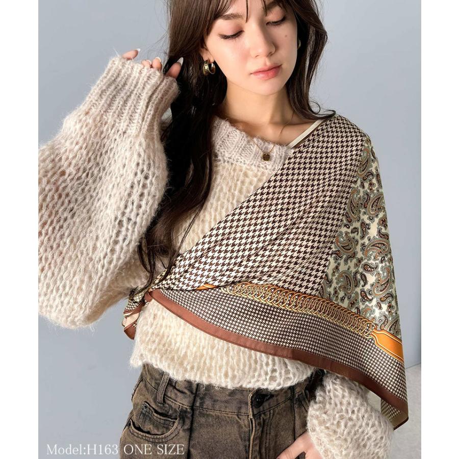 雑貨 スカーフ レディース 上品カワイイ 90cm × 90cm パネル 柄 シルク ライク 大判スカーフ マルチ ストール オールシーズン レイヤードコーデ | classicalelf | 05