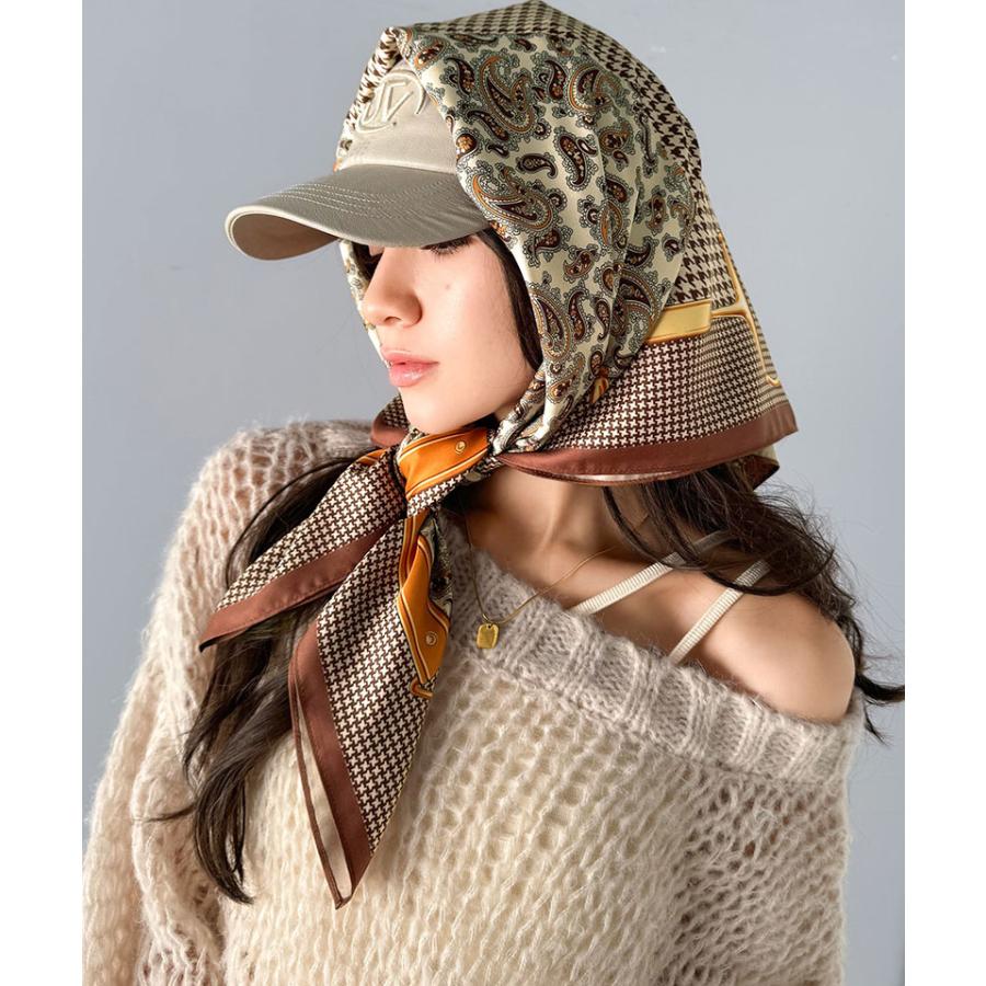 雑貨 スカーフ レディース 上品カワイイ 90cm × 90cm パネル 柄 シルク ライク 大判スカーフ マルチ ストール オールシーズン レイヤードコーデ | classicalelf | 06