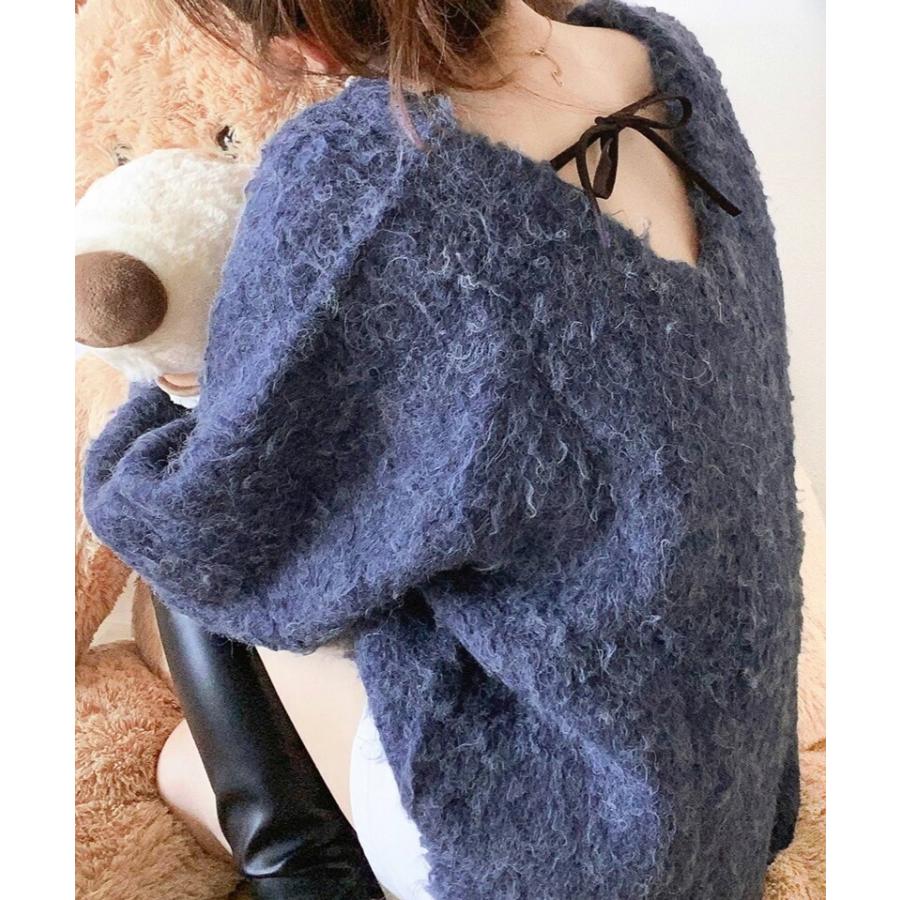 トップス ニット レディース セーター 前後2way 貴族式 ふんわり 起毛 Vネック プルオーバー オーバーサイズ リボン ウール混 フェザー | classicalelf | 10