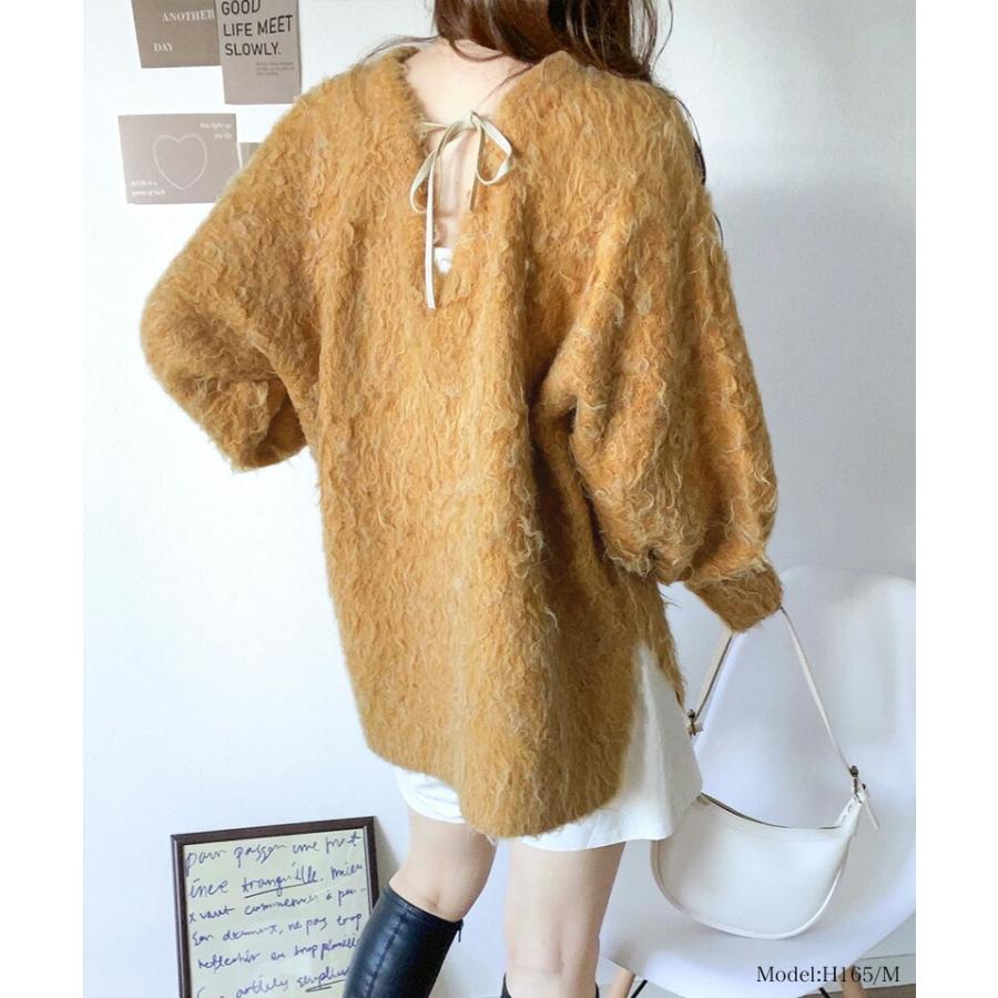 トップス ニット レディース セーター 前後2way 貴族式 ふんわり 起毛 Vネック プルオーバー オーバーサイズ リボン ウール混 フェザー | classicalelf | 11