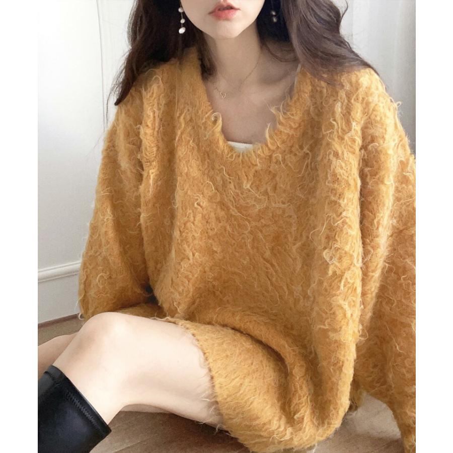 トップス ニット レディース セーター 前後2way 貴族式 ふんわり 起毛 Vネック プルオーバー オーバーサイズ リボン ウール混 フェザー | classicalelf | 12