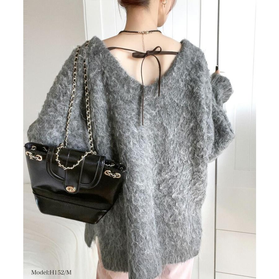 トップス ニット レディース セーター 前後2way 貴族式 ふんわり 起毛 Vネック プルオーバー オーバーサイズ リボン ウール混 フェザー | classicalelf | 14