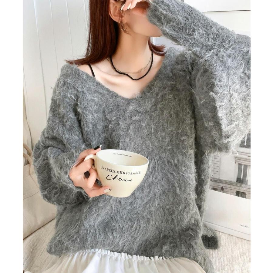 トップス ニット レディース セーター 前後2way 貴族式 ふんわり 起毛 Vネック プルオーバー オーバーサイズ リボン ウール混 フェザー | classicalelf | 15