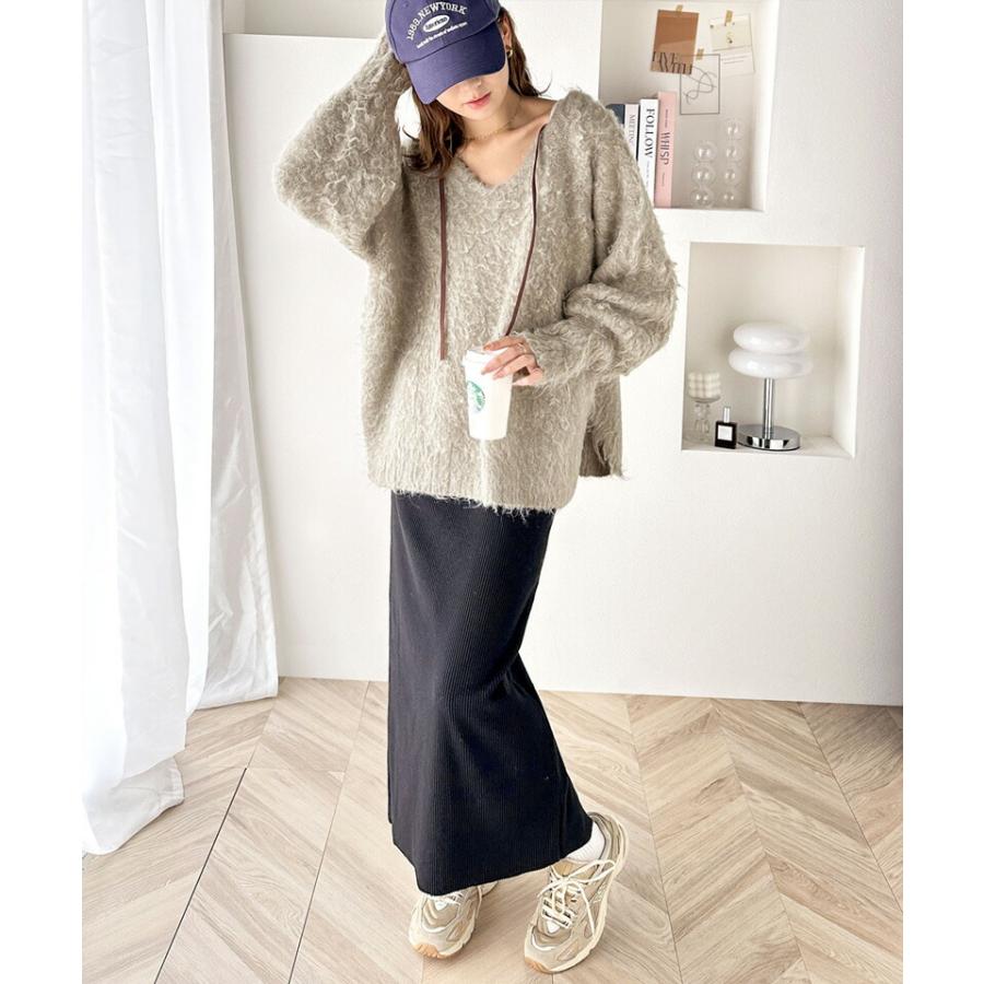 トップス ニット レディース セーター 前後2way 貴族式 ふんわり 起毛 Vネック プルオーバー オーバーサイズ リボン ウール混 フェザー | classicalelf | 03