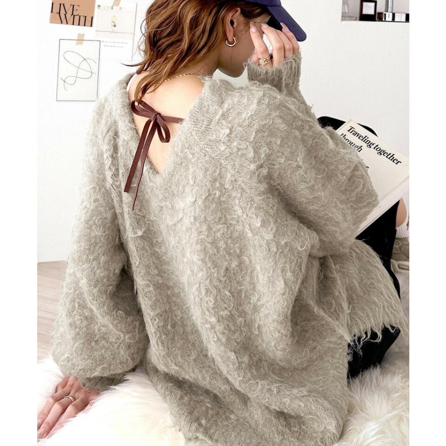 トップス ニット レディース セーター 前後2way 貴族式 ふんわり 起毛 Vネック プルオーバー オーバーサイズ リボン ウール混 フェザー | classicalelf | 04