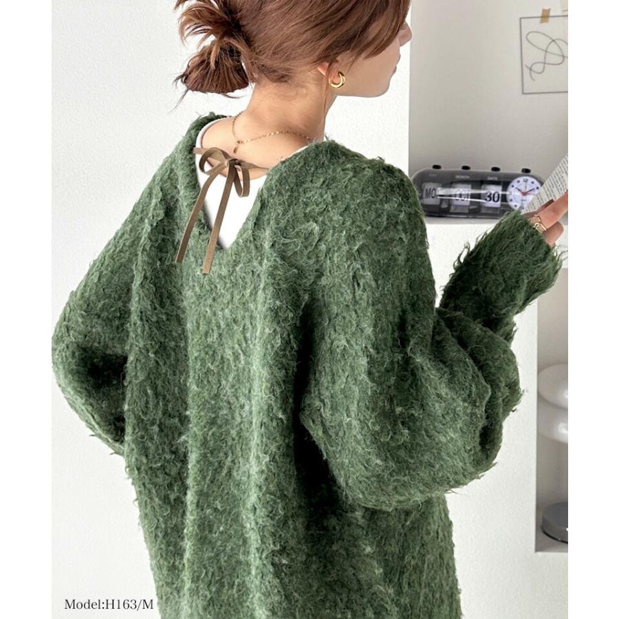 トップス ニット レディース セーター 前後2way 貴族式 ふんわり 起毛 Vネック プルオーバー オーバーサイズ リボン ウール混 フェザー | classicalelf | 05