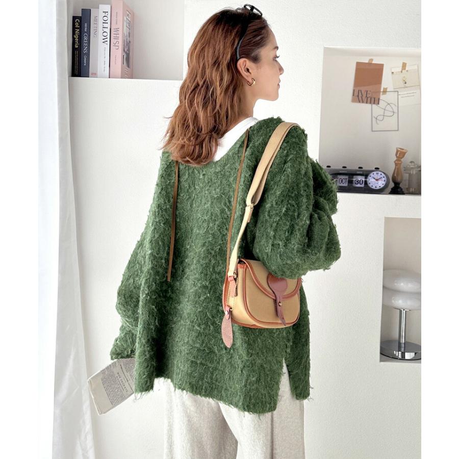 トップス ニット レディース セーター 前後2way 貴族式 ふんわり 起毛 Vネック プルオーバー オーバーサイズ リボン ウール混 フェザー | classicalelf | 06