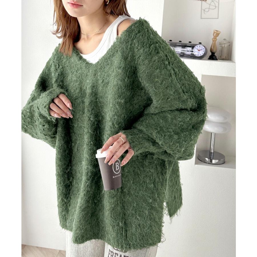 トップス ニット レディース セーター 前後2way 貴族式 ふんわり 起毛 Vネック プルオーバー オーバーサイズ リボン ウール混 フェザー | classicalelf | 07